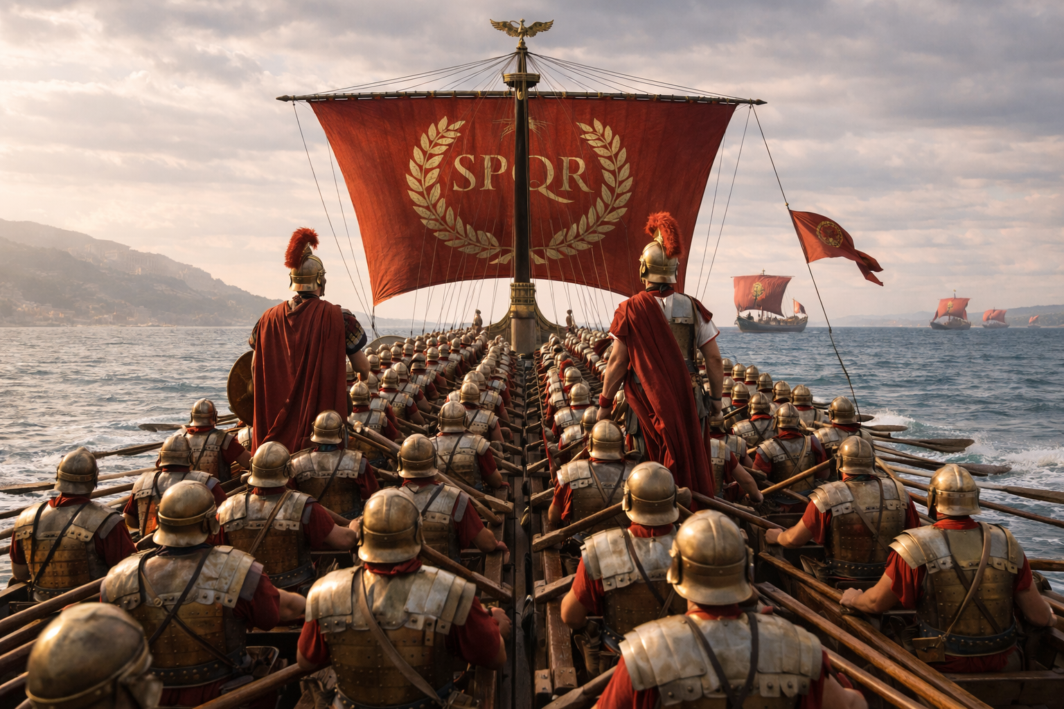 Trireme Romana - Rematori - Generata da IA